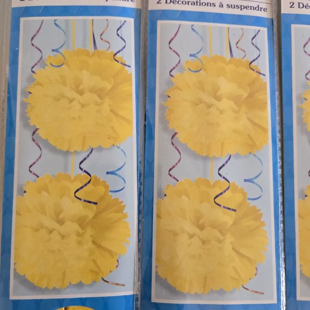 Lot of 8 (4 Packs) Yellow Tissue Pom Poms 12